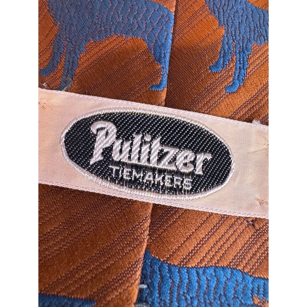 Vintage Pulitzer Tie Amber Blue Setter Dog Wide Novelty‎ Necktie